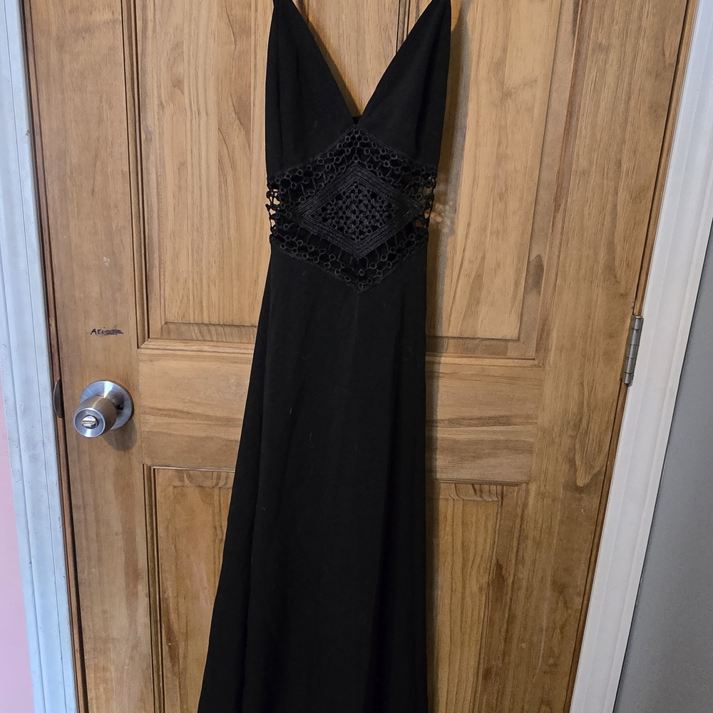 SHEIN Black Plunge Spaghetti Strap Gown